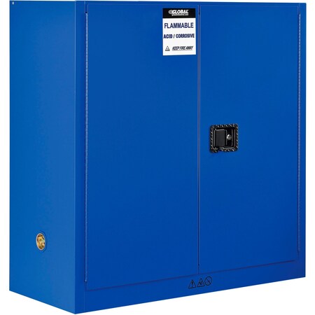 Global Industrial Acid Corrosive Cabinet, 30 gal, Steel, 43 in W x 44 in H x 18 in D, Blue 316066